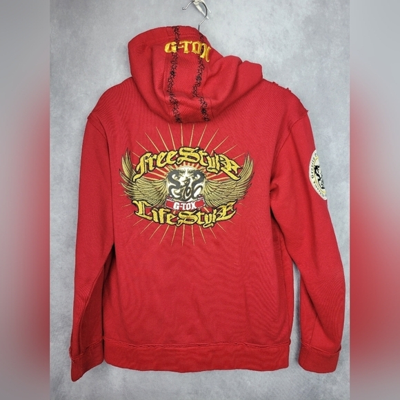 G_TOX Embroidered Oversized Lined Cotton Hoodie Red Men’s M - Picture 8 of 10